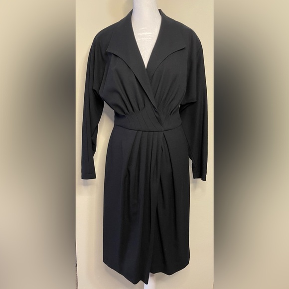 Pia Rucci Women’s Black Vintage Dress 100 % Wool Wrap Long Sleeves Size 10. NWT - Picture 3 of 17